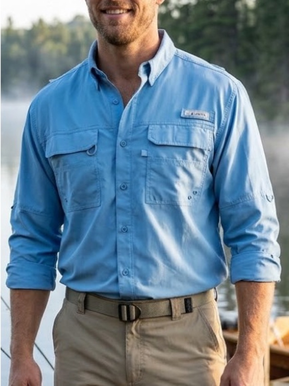 Habit Light Blue Men’s Casual Button-Down Fishing Outdoor Shirt